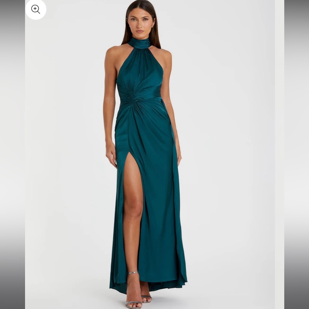 Blue Open Back High Neck Side Ruched Gown Mac Duggal